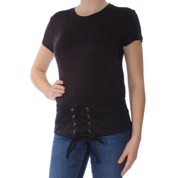 INC Womens Black Tie Color Block Short Sleeve Jewel Neck T-Shirt M - Picture 2 of 3
